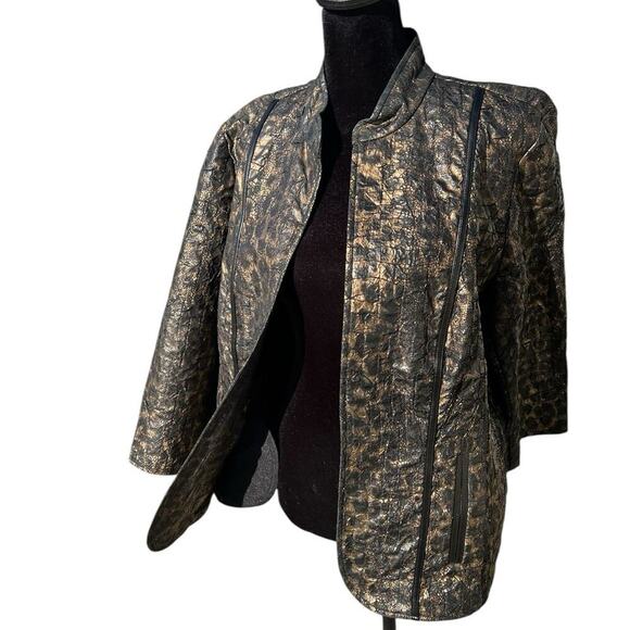 Chico’s 2  (M 12-14) women’s dressy jacket, black gold reptile look - Picture 2 of 11